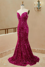 Vestidos de fiesta sin tirantes con lentejuelas de sirena