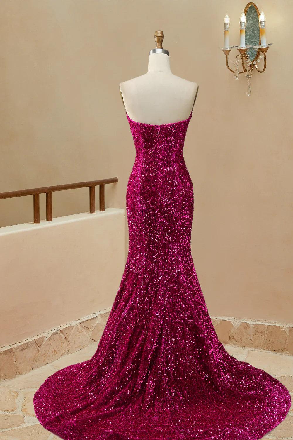 Vestidos de fiesta sin tirantes con lentejuelas de sirena