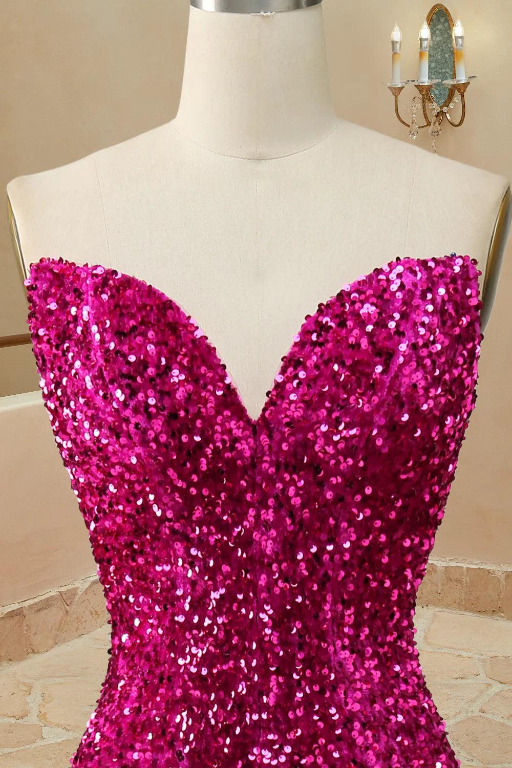 Vestidos de fiesta sin tirantes con lentejuelas de sirena
