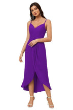 Numbersea Spaghetti Chiffon V Neck Bridesmaid Dress Mid-Length Slit Formal Prom Dress Homecoming Dress 2803-numbersea