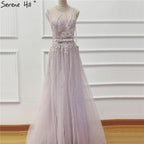 On Sale No Return No Refund Sale Purple  Dream O-Neck Sleeveless Sexy Evening Dresses Diamond Handmade Flowers A-Line Formal Dress 2024 Serene Hill LA6122