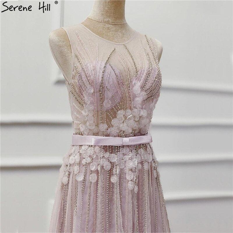 On Sale No Return No Refund Sale Purple  Dream O-Neck Sleeveless Sexy Evening Dresses Diamond Handmade Flowers A-Line Formal Dress 2024 Serene Hill LA6122