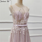 On Sale No Return No Refund Sale Purple  Dream O-Neck Sleeveless Sexy Evening Dresses Diamond Handmade Flowers A-Line Formal Dress 2024 Serene Hill LA6122