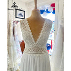 Boho Strand Chiffon Ärmellos Spitze Mieder Brautkleid für Damen V-Ausschnitt Brautkleid Hochzeitskleid Robe de soirée de mariage