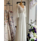 Robe Chic Boho Long Sleeve V Neck Lace Bodice Chiffon Wedding Gown for Women 2024 Beach Bridal Wedding Dress robe de soirée