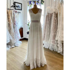 Vestido de novia chic sin mangas de encaje de gasa estilo boho bohemio para mujer NumberSea