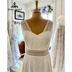 Vestido de novia chic sin mangas de encaje de gasa estilo boho bohemio para mujer NumberSea