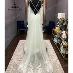 Bata Civil Manga Larga Encaje Cuello en V Espalda Abierta Hombros Descubiertos Vestido de Novia Elegante Vestido de Novia robe de mariée NumberSea