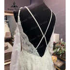 Bata Civil Manga Larga Encaje Cuello en V Espalda Abierta Hombros Descubiertos Vestido de Novia Elegante Vestido de Novia robe de mariée NumberSea