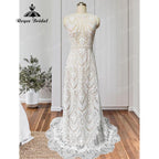 Bata de novia boho con encaje, estilo bohemio sirena, vestido de novia de playa con espalda abierta sin mangas, vestido de novia elegante