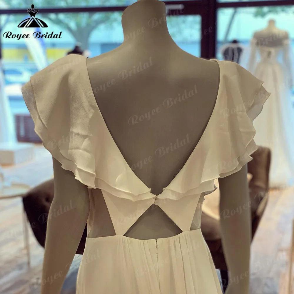 NumberSea Robe Mariee Summer Backless Chiffon A Line Civil Wedding Dress with V Neckline&nbsp; Hochzeit Bridal Gown for Women vestidos