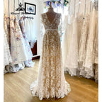 Robe Mariee Dreiviertelärmel Vollspitze A-Linie Boho Damen Hochzeitskleid mit V-Ausschnitt 2025 Brautkleid abito da sposa Sommer 