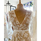 Robe Mariee Dreiviertelärmel Vollspitze A-Linie Boho Damen Hochzeitskleid mit V-Ausschnitt 2025 Brautkleid abito da sposa Sommer 