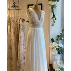 Robe de verano con corpiño de encaje de gasa estilo bohemio con cuello en V Vestido de novia para mujer Traje de novia hecho a medida vestido de novia NumberSea
