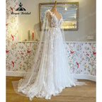 Vestido de novia romántico de encaje floral con escote en V profundo y hada para playa 2025, vestido de novia, vestido largo para invitada de boda NumberSea