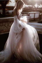 NumberSea Romantic Backless Beach Wedding Dresses With Sleeves, Bridal Dress