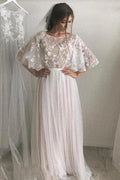 NumberSea Romantic Lace A-line Half Sleeves Wedding Dresses With Short Train, MW575