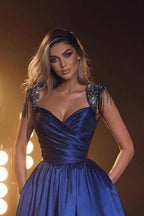 Königsblaues A-Linien-Abendkleid im Prinzessin-Stil mit Herzausschnitt