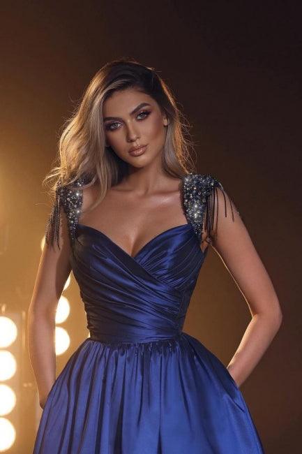 Königsblaues A-Linien-Abendkleid im Prinzessin-Stil mit Herzausschnitt