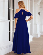 NumberSea - Numbersea Chiffon Cold Shoulder Long Bridesmaid Dresses Plus Size Formal Prom Gowns for Women Party Wedding SEA28070