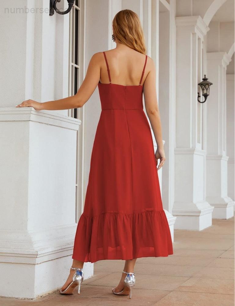 Numbersea Spaghetti Strap Chiffon Bridesmaid Dress Ankle Length Formal A Line Cocktail Party Homecoming Dress for Juniors SEA28028-numbersea