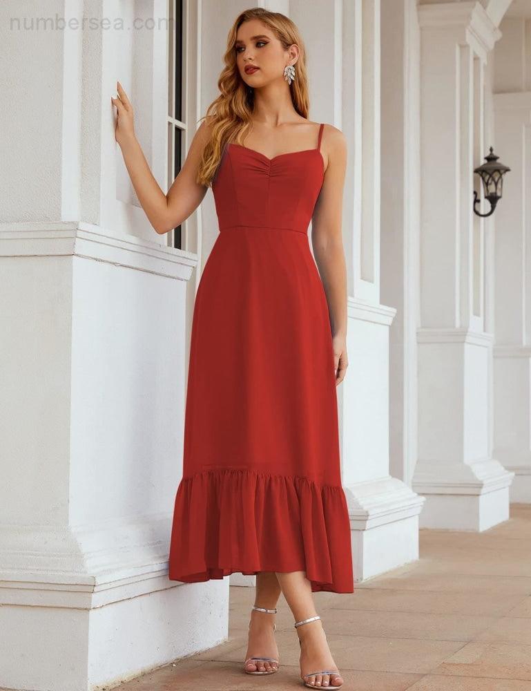 Numbersea Spaghetti Strap Chiffon Bridesmaid Dress Ankle Length Formal A Line Cocktail Party Homecoming Dress for Juniors SEA28028-numbersea