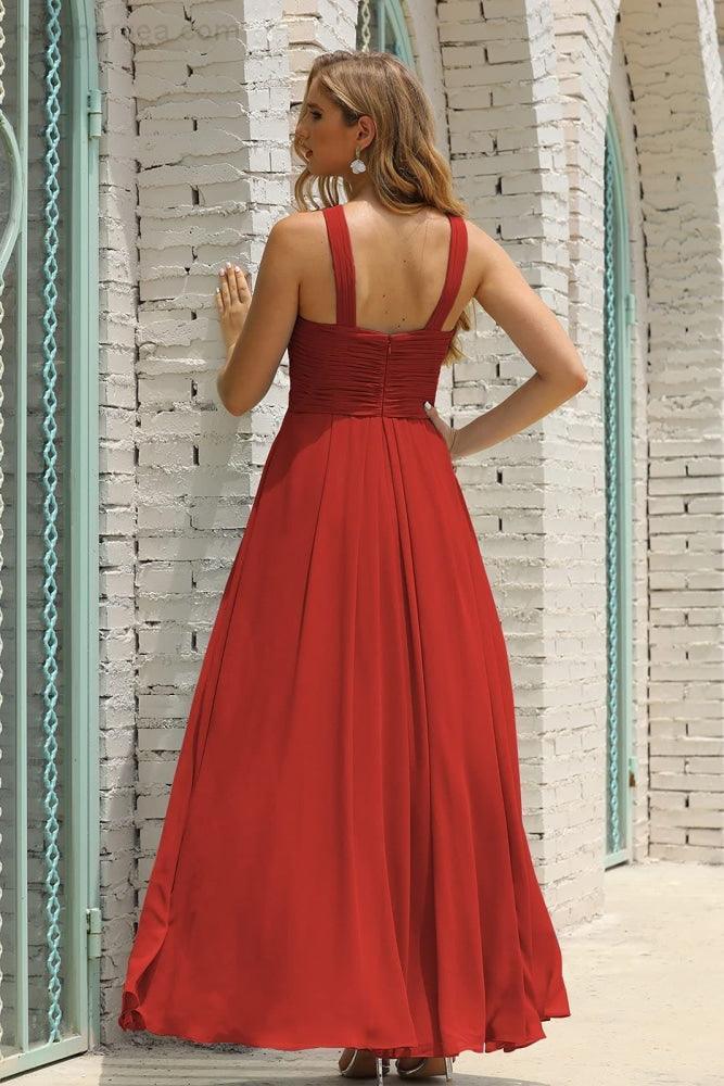 Numbersea Women Halter Chiffon Bridesmaid Dress A-line Long Formal Prom Gown SEA28015-numbersea