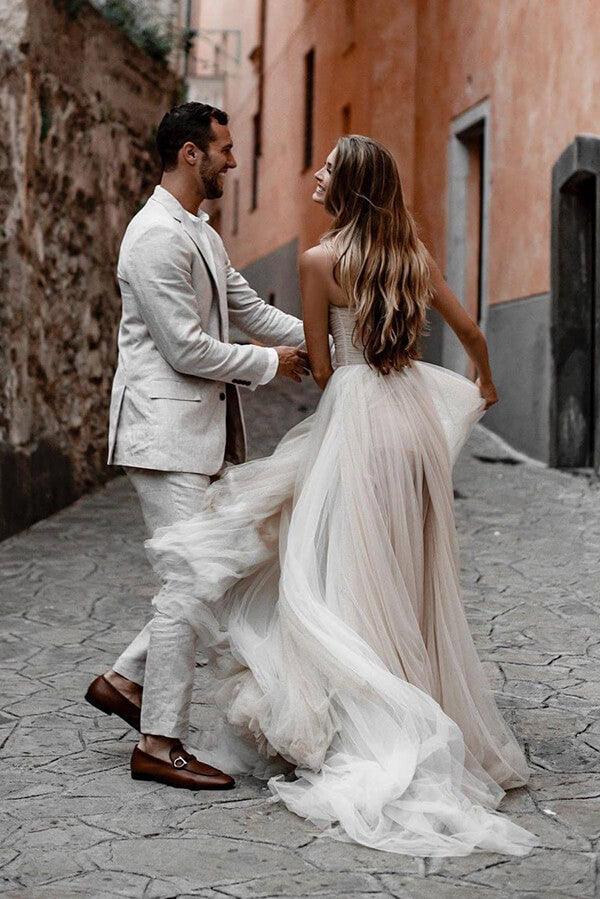 Vestido de novia NumberSea de tul rústico plisado con escote en forma de A, MW624