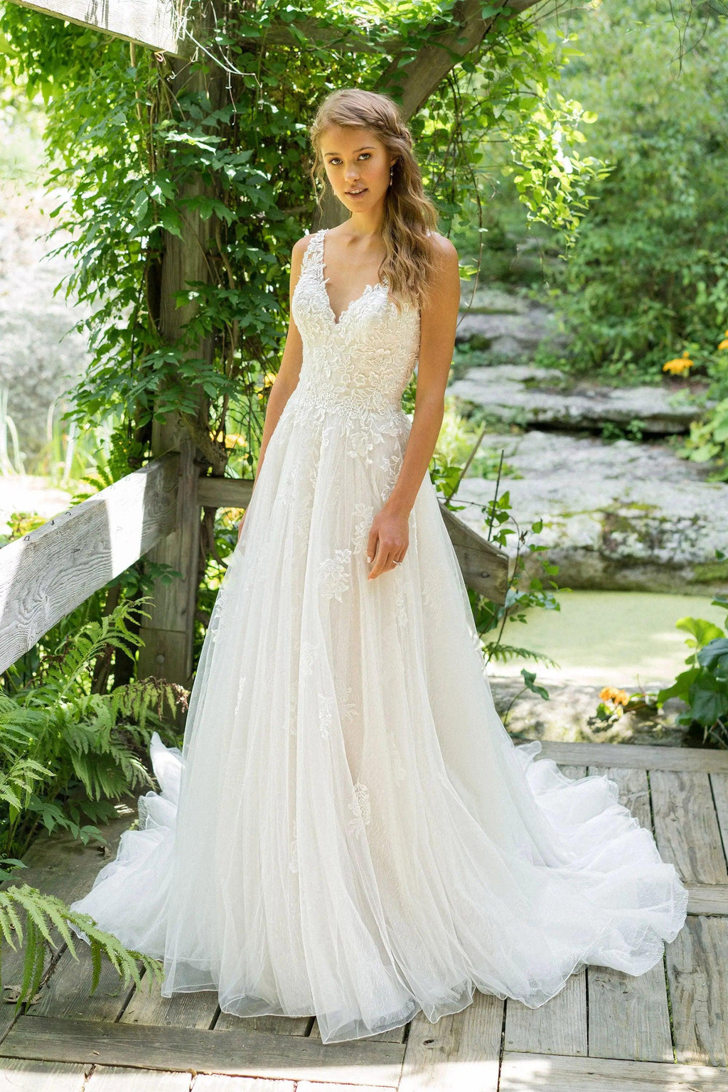 Vestidos de novia NumberSea, sin mangas, con apliques, corte A, de tul, para mujer 