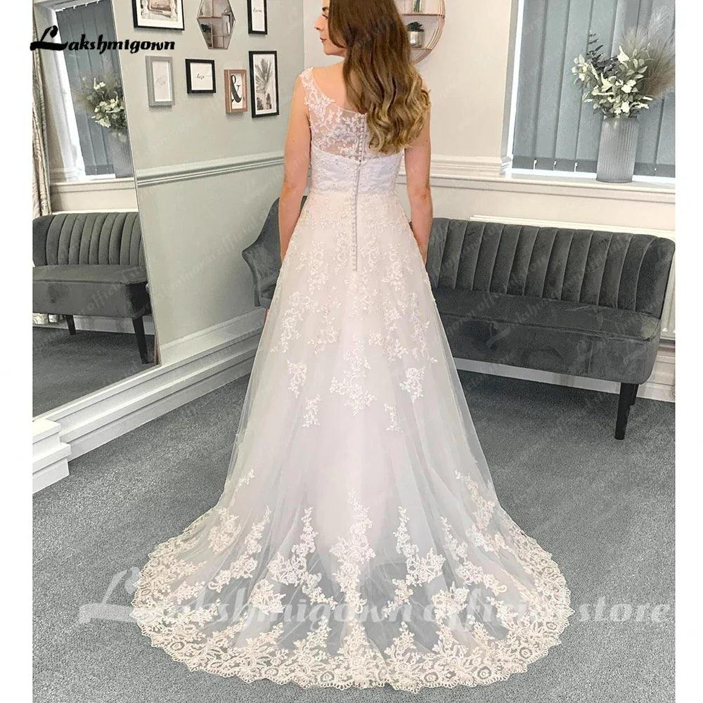 Vestidos de novia formales vintage, cola de corte A, encaje con botones y apliques, vestidos de novia 2025, vestido de casamento 