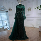 Luxuriöses braunes Meerjungfrauen-Abendkleid mit seitlichem Überrock