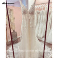 Vestidos de novia NumberSea con escote en V, sin mangas, con apliques de encaje, corte A, espalda descubierta, cola de corte, vestido de novia 