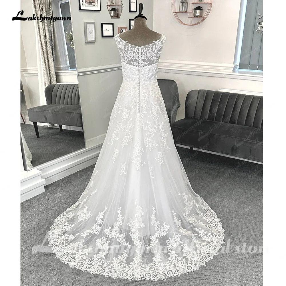 Vestidos de novia formales vintage, cola de corte A, encaje con botones y apliques, vestidos de novia 2025, vestido de casamento 
