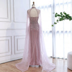 Vestido de Noche de Lujo con Capa y Cuentas de Caramelo de Dubái LA72811C