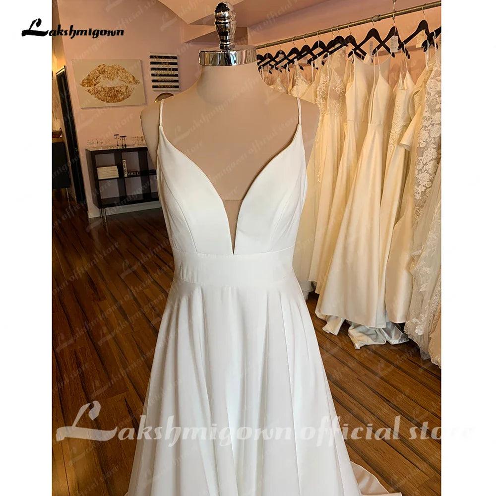 Vestidos de novia sencillos NumberSea 2025, recién llegados, vestido de novia largo con escote en V, alta calidad, con cremallera, corte A, elegante vestido de novia 