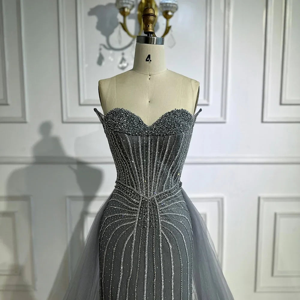 Abendkleid Pink Pearls, Perlenbesetzt, Arabische Meerjungfrau mit Überrock LA72811B
