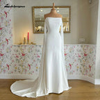 Vestidos de novia elegantes con frunces y corte sirena de crepé elástico con hombros descubiertos y mangas desmontables en talla grande. 