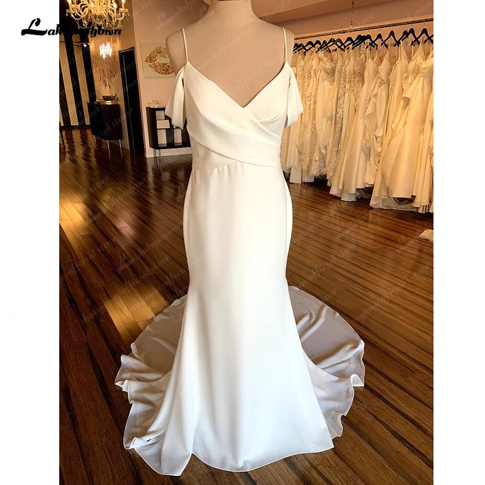 Vestido de novia bohemio de satén suave NumberSea con escote en V, 2025, tirantes finos, estilo bohemio 