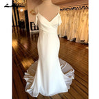 Vestido de novia bohemio de satén suave NumberSea con escote en V, 2025, tirantes finos, estilo bohemio 