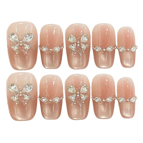 10pcs Flash Cat Eyes Press on Nails with Rhinestone Long Lasting Safe Waterproof False Nails for Shopping Traveling Dating