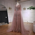 Elegant Beaded A-Line Evening Dress with Cape Sleeves