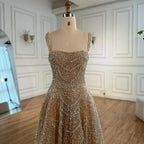 Vestido de noche de lujo estilo A con perlas y cristales