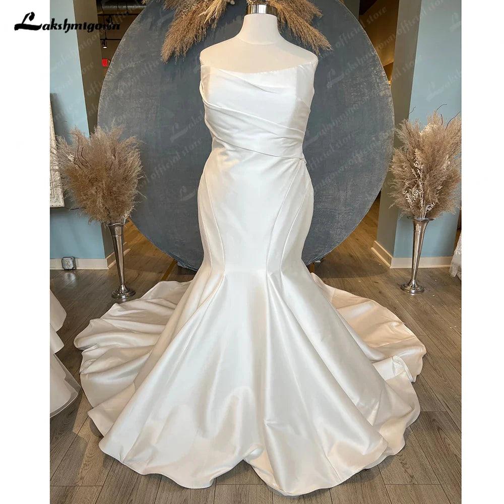 Vestido de novia de sirena de satén mikado de talla grande NumberSea para mujer 2025, elegante vestido de novia bohemio para playa. 