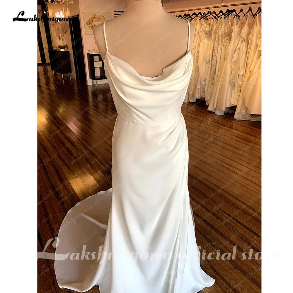 Vestidos de novia de satén con tirantes finos de NumberSea para mujer, color blanco roto, sin espalda, sexys, para fiesta 