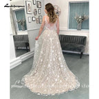 NumberSea Vintage Champagne Full Lace Boho Wedding Dress  Vestidos Noivas V Neck Sexy Bridal Wedding Gowns Open Back