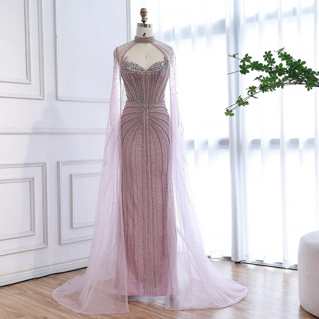 Vestido de Noche de Lujo con Capa y Cuentas de Caramelo de Dubái LA72811C