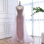 Vestido de Noche de Lujo con Capa y Cuentas de Caramelo de Dubái LA72811C