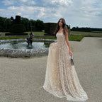 Luxury Sage Green Beaded A-Line Spaghetti Strap Evening Dress