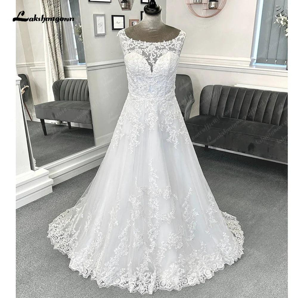 Vestidos de novia formales vintage, cola de corte A, encaje con botones y apliques, vestidos de novia 2025, vestido de casamento 