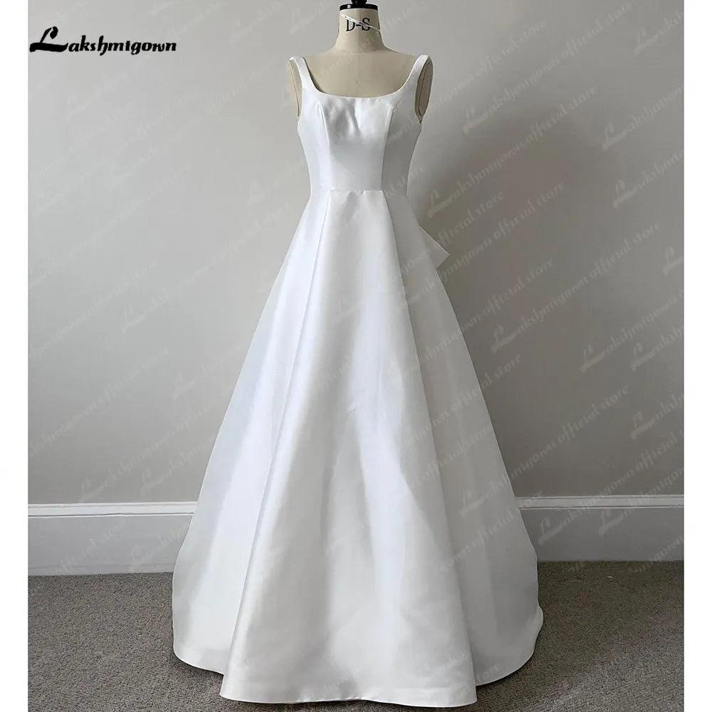 Vestidos de novia NumberSea de satén corte A para mujer 2025, vestidos de novia estilo civil, estilo bohemio playero con lazo. 